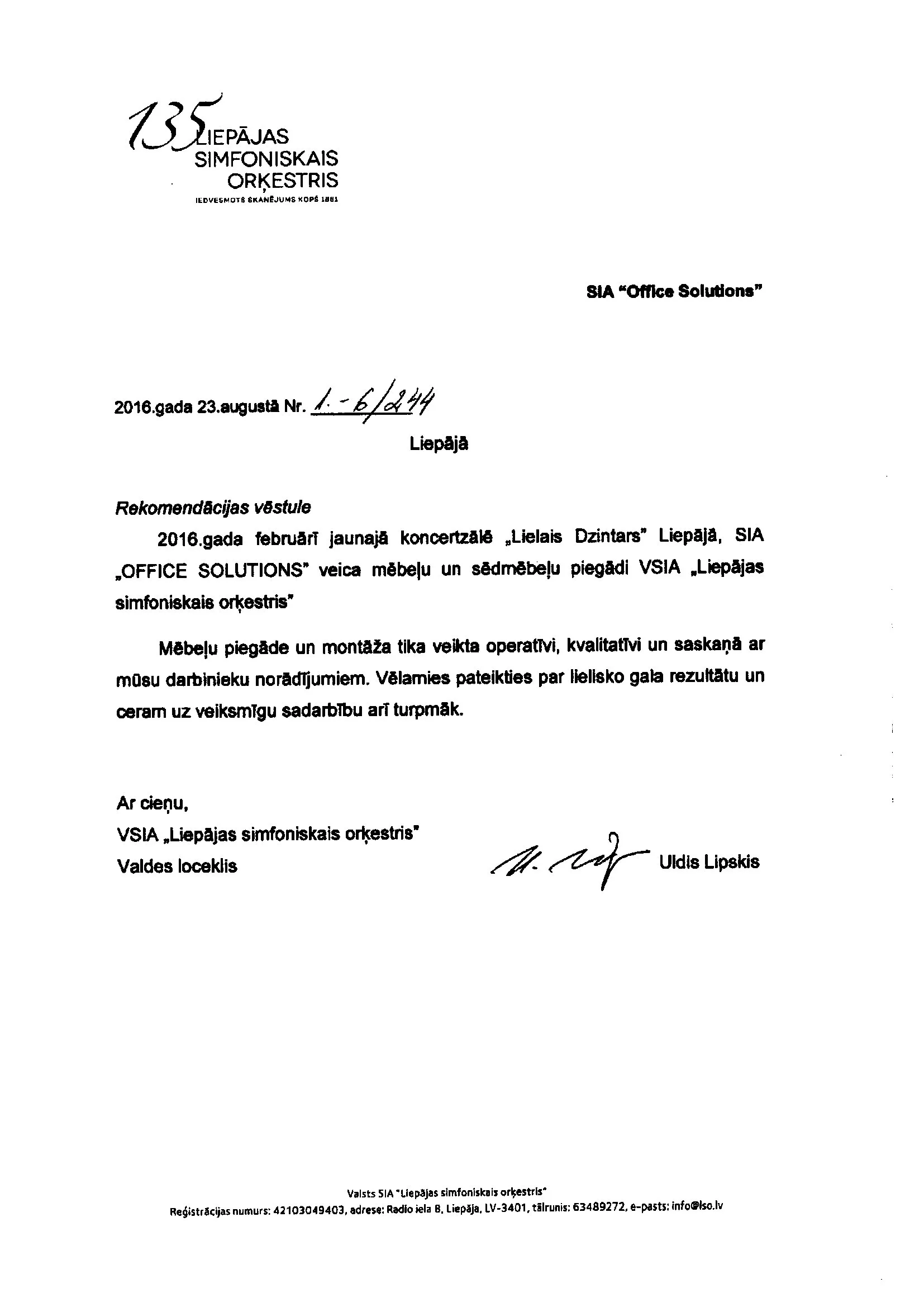 Atsauksme - Liepājas Simfoniskais orķestris